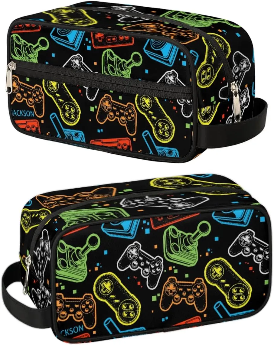 Gaming Cool Print Toiletry Bag for Boys Men, Travel Toiletry Bag for Woman Cosmetic Makeup Bag, Retro Video Game Controller Waterproof Shaving Bag for Toiletries Accessories Travel Essentials