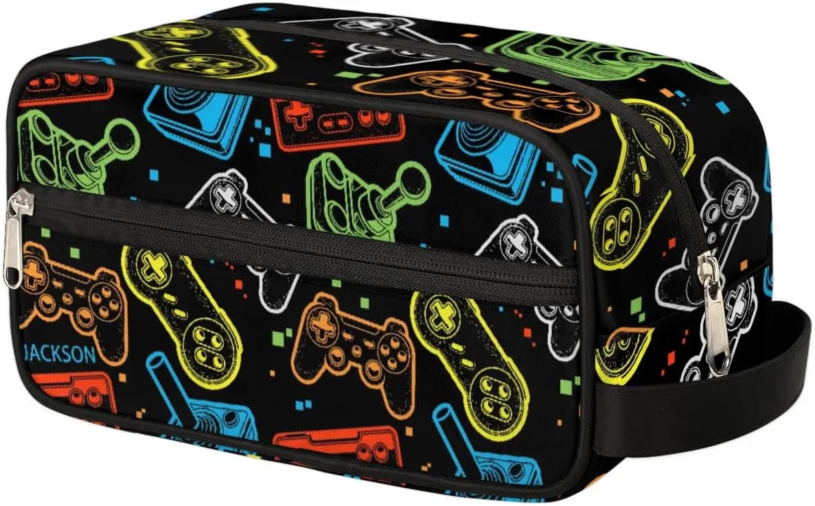 Gaming Cool Print Toiletry Bag for Boys Men, Travel Toiletry Bag for Woman Cosmetic Makeup Bag, Retro Video Game Controller Waterproof Shaving Bag for Toiletries Accessories Travel Essentials