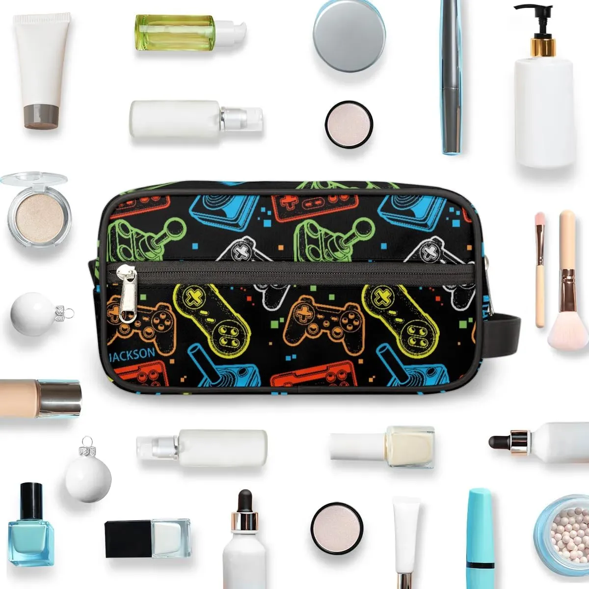Gaming Cool Print Toiletry Bag for Boys Men, Travel Toiletry Bag for Woman Cosmetic Makeup Bag, Retro Video Game Controller Waterproof Shaving Bag for Toiletries Accessories Travel Essentials