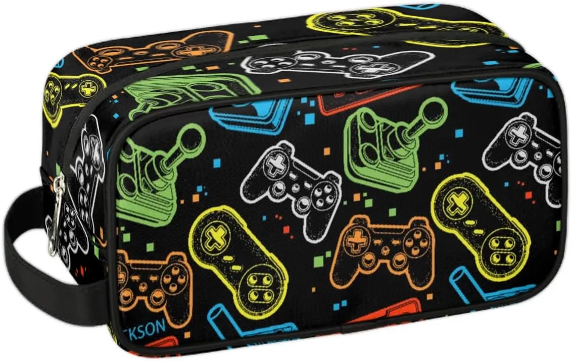 Gaming Cool Print Toiletry Bag for Boys Men, Travel Toiletry Bag for Woman Cosmetic Makeup Bag, Retro Video Game Controller Waterproof Shaving Bag for Toiletries Accessories Travel Essentials