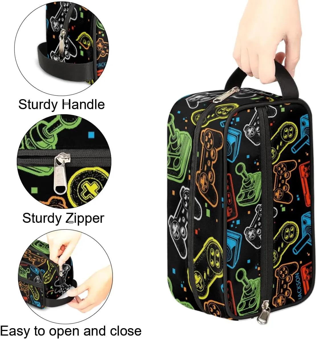 Gaming Cool Print Toiletry Bag for Boys Men, Travel Toiletry Bag for Woman Cosmetic Makeup Bag, Retro Video Game Controller Waterproof Shaving Bag for Toiletries Accessories Travel Essentials
