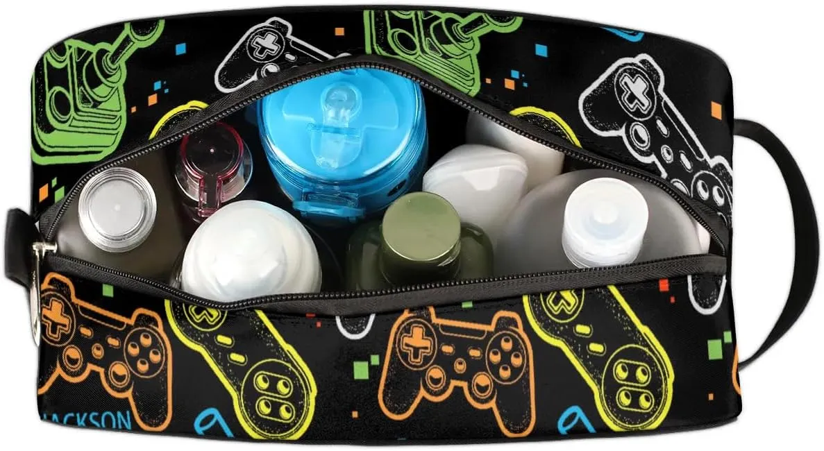 Gaming Cool Print Toiletry Bag for Boys Men, Travel Toiletry Bag for Woman Cosmetic Makeup Bag, Retro Video Game Controller Waterproof Shaving Bag for Toiletries Accessories Travel Essentials
