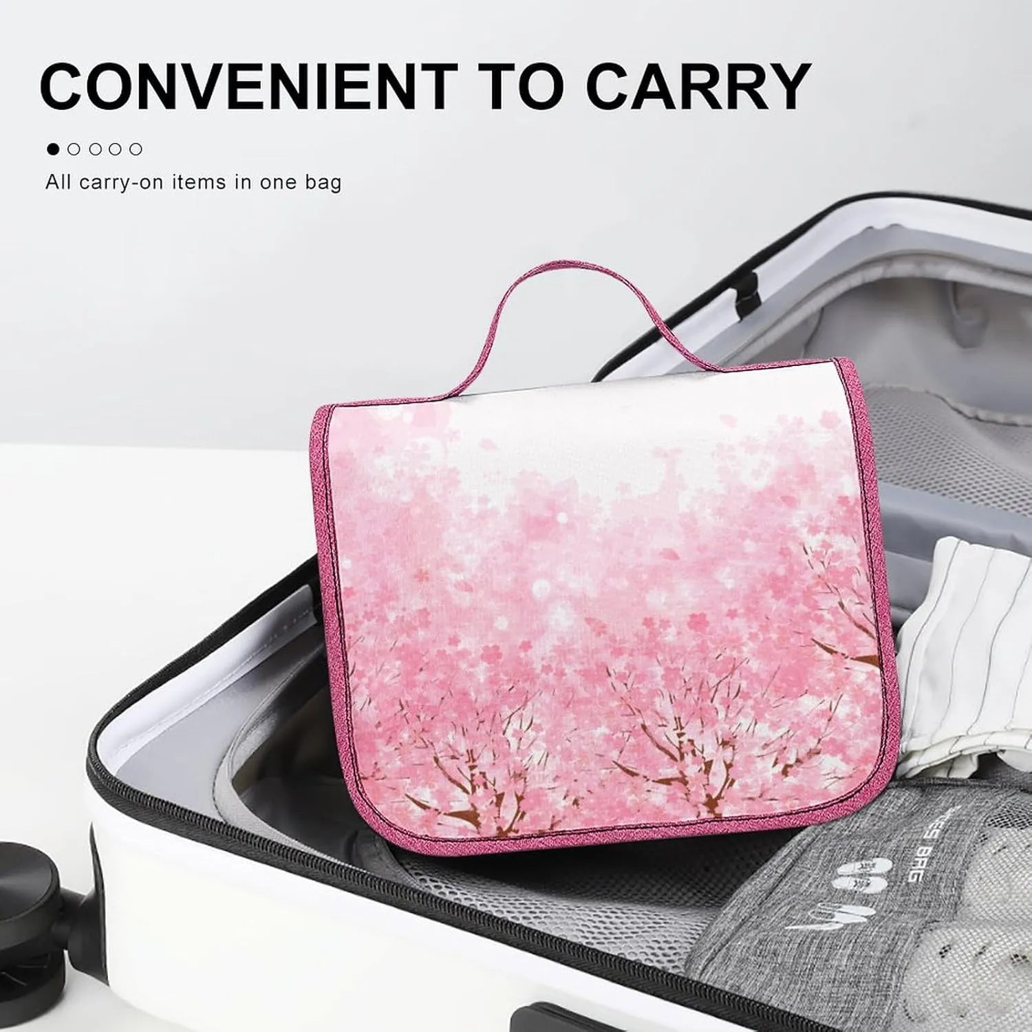 Garden Theme,Waterproof Travel Toiletry Hanging Bag,Blossoming Flowers,Makeup bag,Travel Organizers,Cosmetic Travel-Sized Container,Large Capacity for Women,Dark Blue