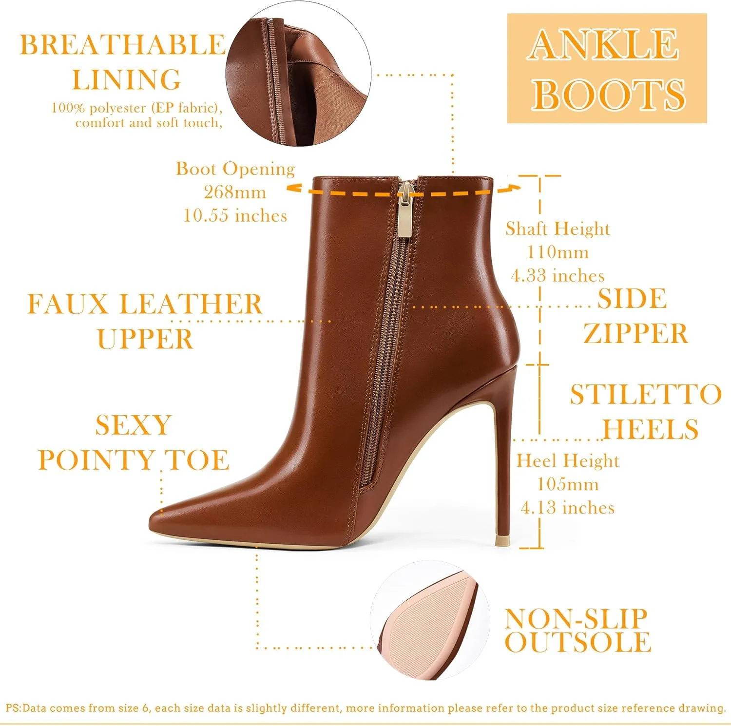 GENSHUO Ankle Boots For Women Pointed Toe 4 Inch High Heel Zipper Stiletto Heels Fall Booties