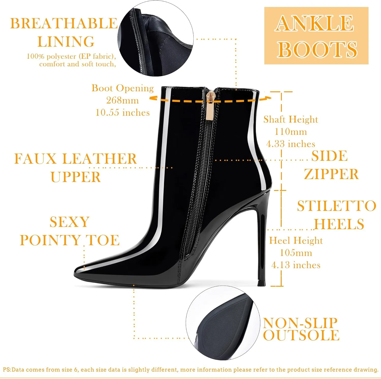 GENSHUO Ankle Boots For Women Pointed Toe 4 Inch High Heel Zipper Stiletto Heels Fall Booties