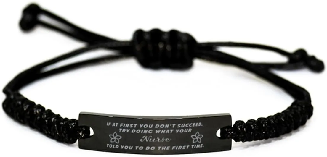 GIFTVILLE & SURPRISE Black Stainless Steel Handmade Bracelets Adjustable Cord Inspirational, Nurse If at first you don't succeed, try doing what your athletic trainer told you to do the first time.