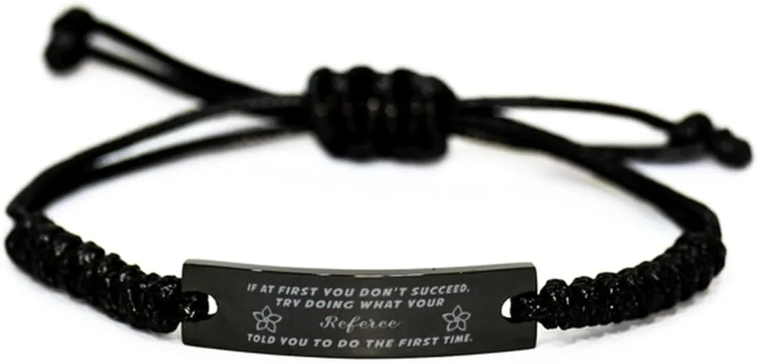GIFTVILLE & SURPRISE Black Stainless Steel Handmade Bracelets Adjustable Cord Inspirational, Referee If at first you don't succeed, try doing what your athletic trainer told you to do the first time.