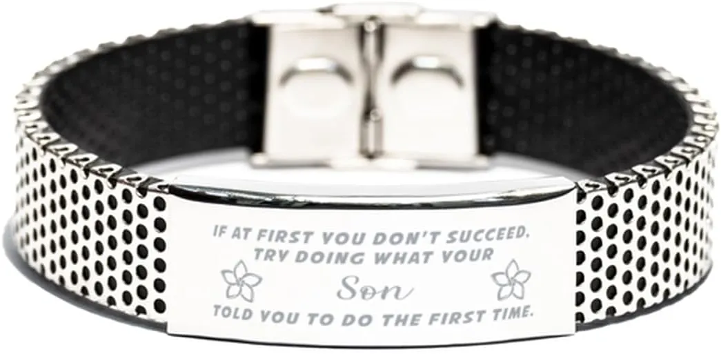 GIFTVILLE & SURPRISE Inspirational Stainless Steel Bracelet, If at first you don't succeed, try doing what your athletic trainer told you to do the first time., Gifts for Son Engraved Message