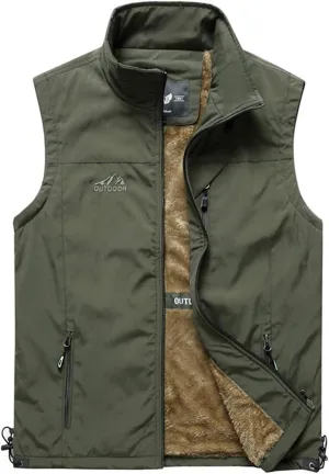 Gihuo Men's Sherpa Lined Fleece Vest Winter Fishing Travel Utility Vest Gilet
