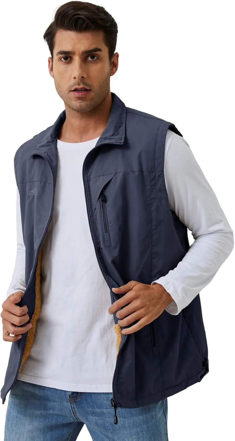 Gihuo Men's Sherpa Lined Fleece Vest Winter Fishing Travel Utility Vest Gilet