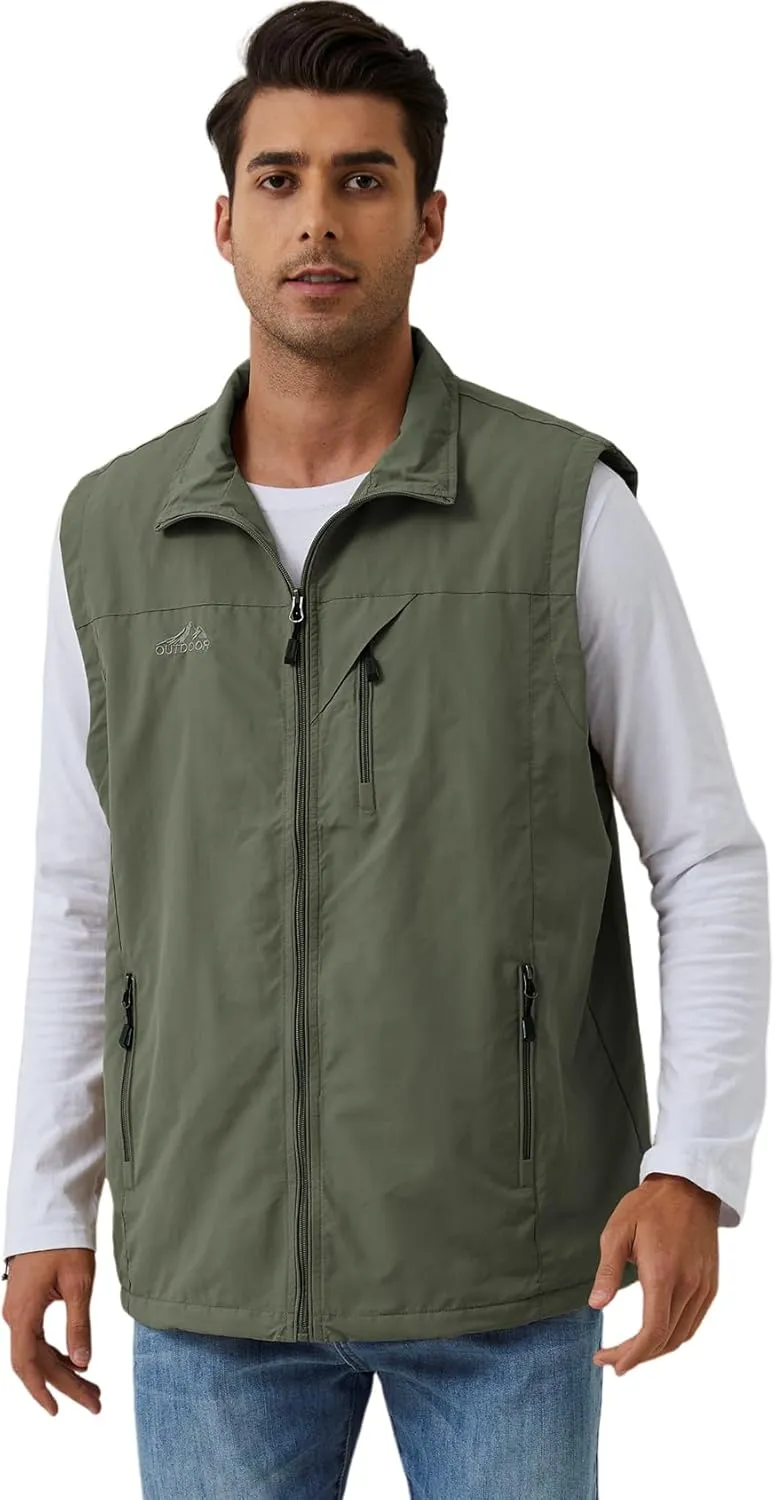 Gihuo Men's Sherpa Lined Fleece Vest Winter Fishing Travel Utility Vest Gilet