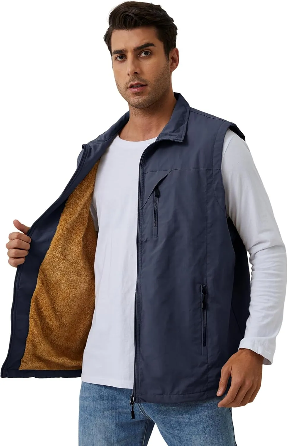 Gihuo Men's Sherpa Lined Fleece Vest Winter Fishing Travel Utility Vest Gilet