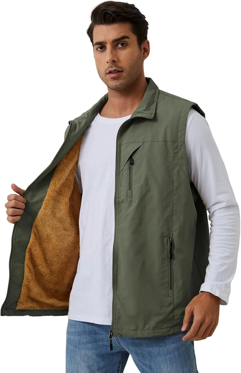 Gihuo Men's Sherpa Lined Fleece Vest Winter Fishing Travel Utility Vest Gilet