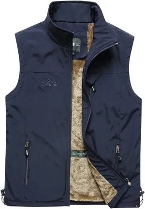 Gihuo Men's Sherpa Lined Fleece Vest Winter Fishing Travel Utility Vest Gilet