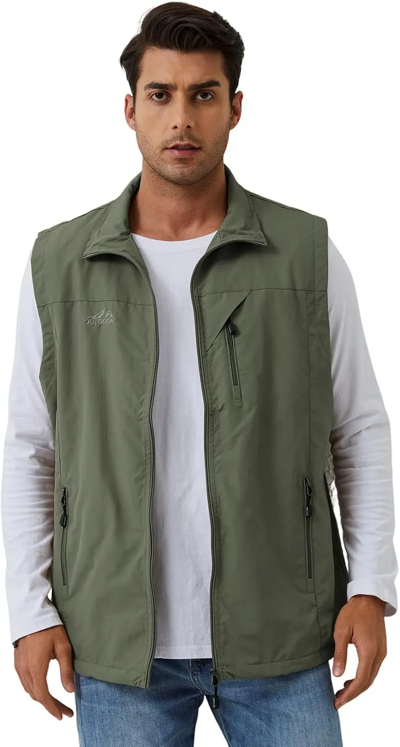 Gihuo Men's Sherpa Lined Fleece Vest Winter Fishing Travel Utility Vest Gilet