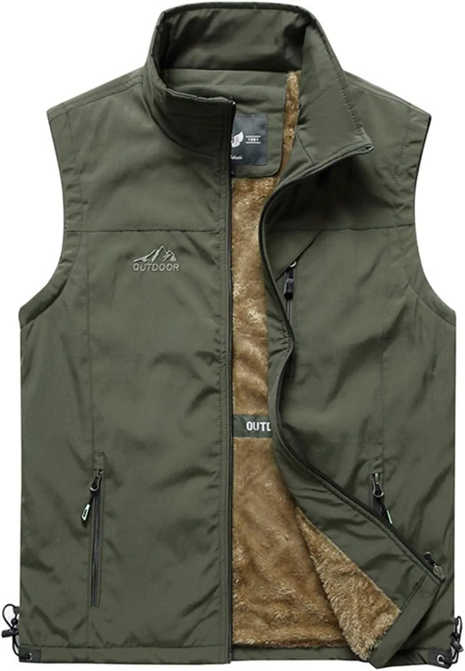 Gihuo Men's Sherpa Lined Fleece Vest Winter Fishing Travel Utility Vest Gilet