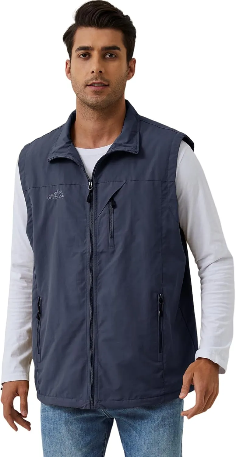 Gihuo Men's Sherpa Lined Fleece Vest Winter Fishing Travel Utility Vest Gilet