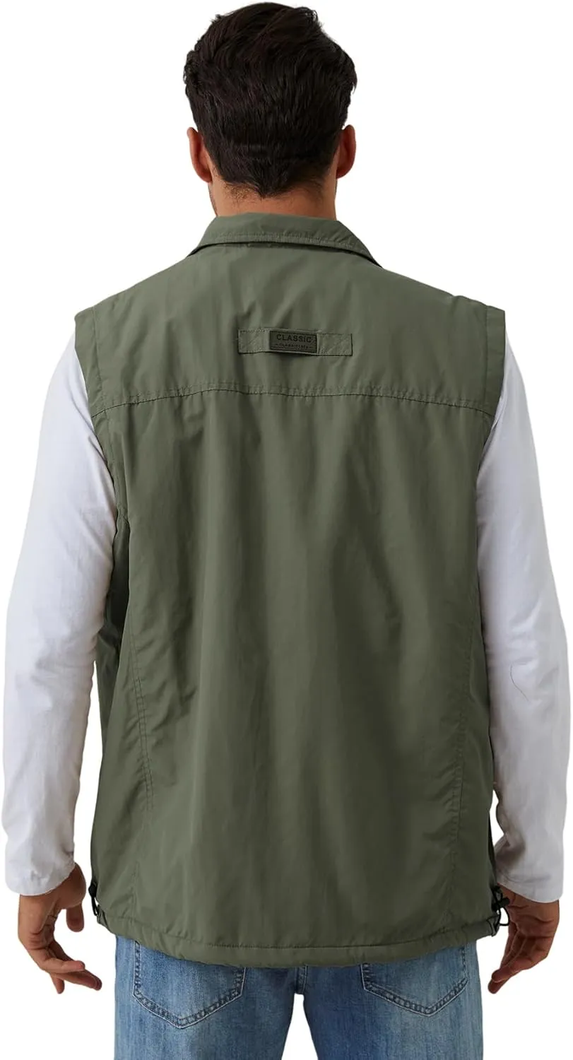 Gihuo Men's Sherpa Lined Fleece Vest Winter Fishing Travel Utility Vest Gilet
