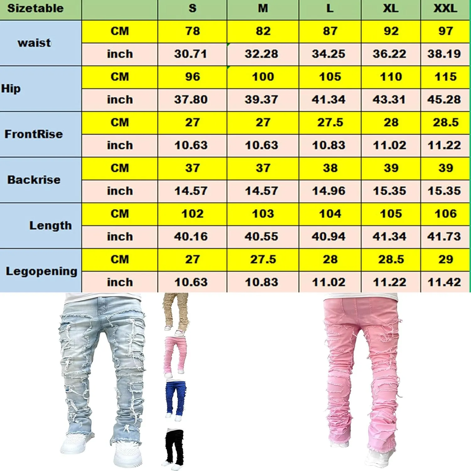 Giraropa Mens Black Stacked Jeans Slim Fit Ripped Jeans Destroyed Straight Denim Pants Harajuku Hip Hop Trouser Streetwear