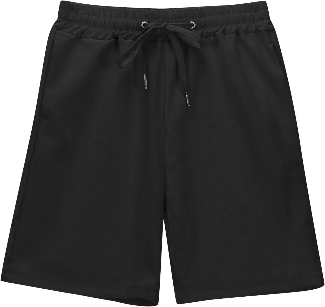 Girls Linen 𝐁ermuda Shorts with Pockets Solid Color Straight Leg Short Pants Fashion Elastic Waist Baggy Shorts