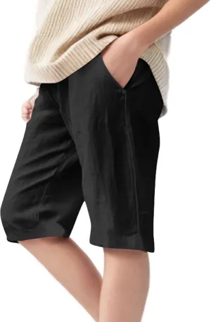 Girls Linen 𝐁ermuda Shorts with Pockets Solid Color Straight Leg Short Pants Fashion Elastic Waist Baggy Shorts