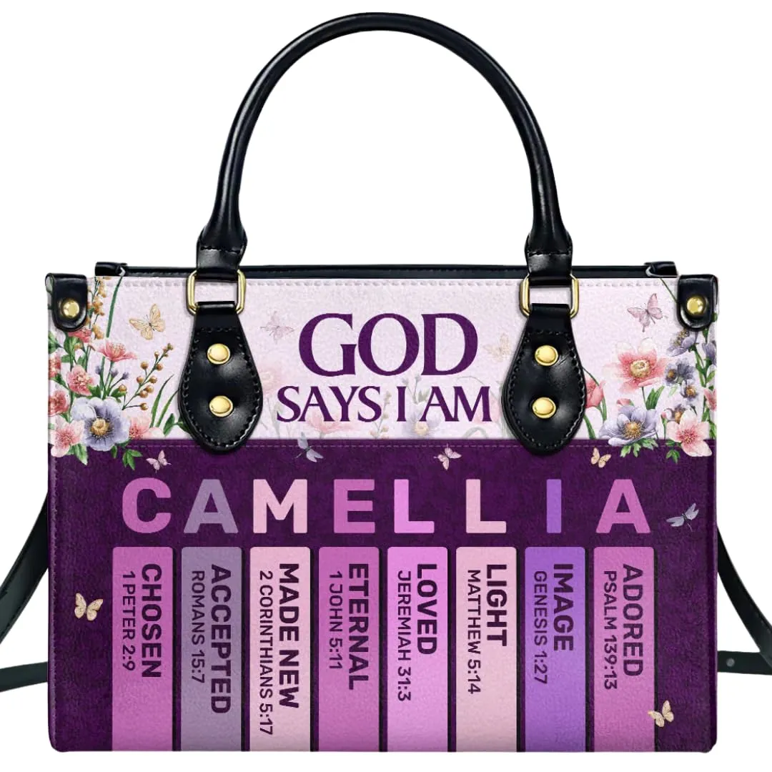 God Says I Am Hand Bag, God Says I Am Personalized Leather Handbag, Bible Verse Leather Handbag, God Says I Am Handbag, Christian Gifts Religious Gifts for Girls Woman Mom, God Says I Am Gifts