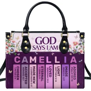 God Says I Am Hand Bag, God Says I Am Personalized Leather Handbag, Bible Verse Leather Handbag, God Says I Am Handbag, Christian Gifts Religious Gifts for Girls Woman Mom, God Says I Am Gifts