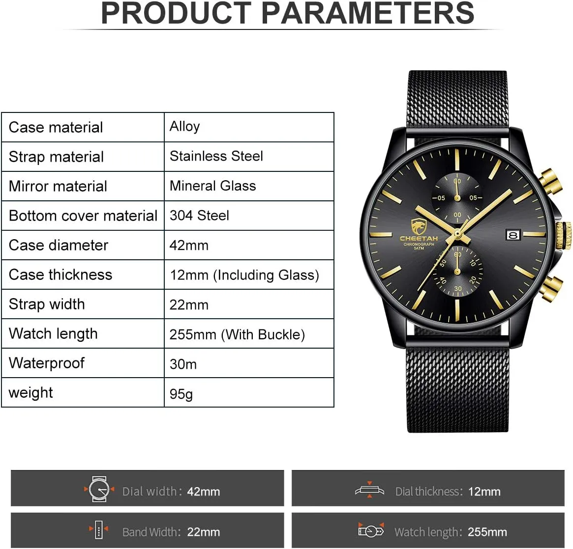 GOLDEN HOUR Mens Watch Fashion Sleek Minimalist Quartz Analog Mesh Stainless Steel Waterproof Chronograph Watches for Men with Auto Date