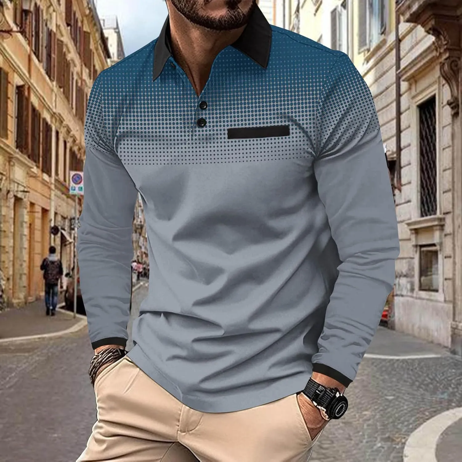 Golf Shirts for Men Fashion Long Sleeve Quarter Button Pullover Tops Causal Stylish Work Lightweight Polo T-Shirts
