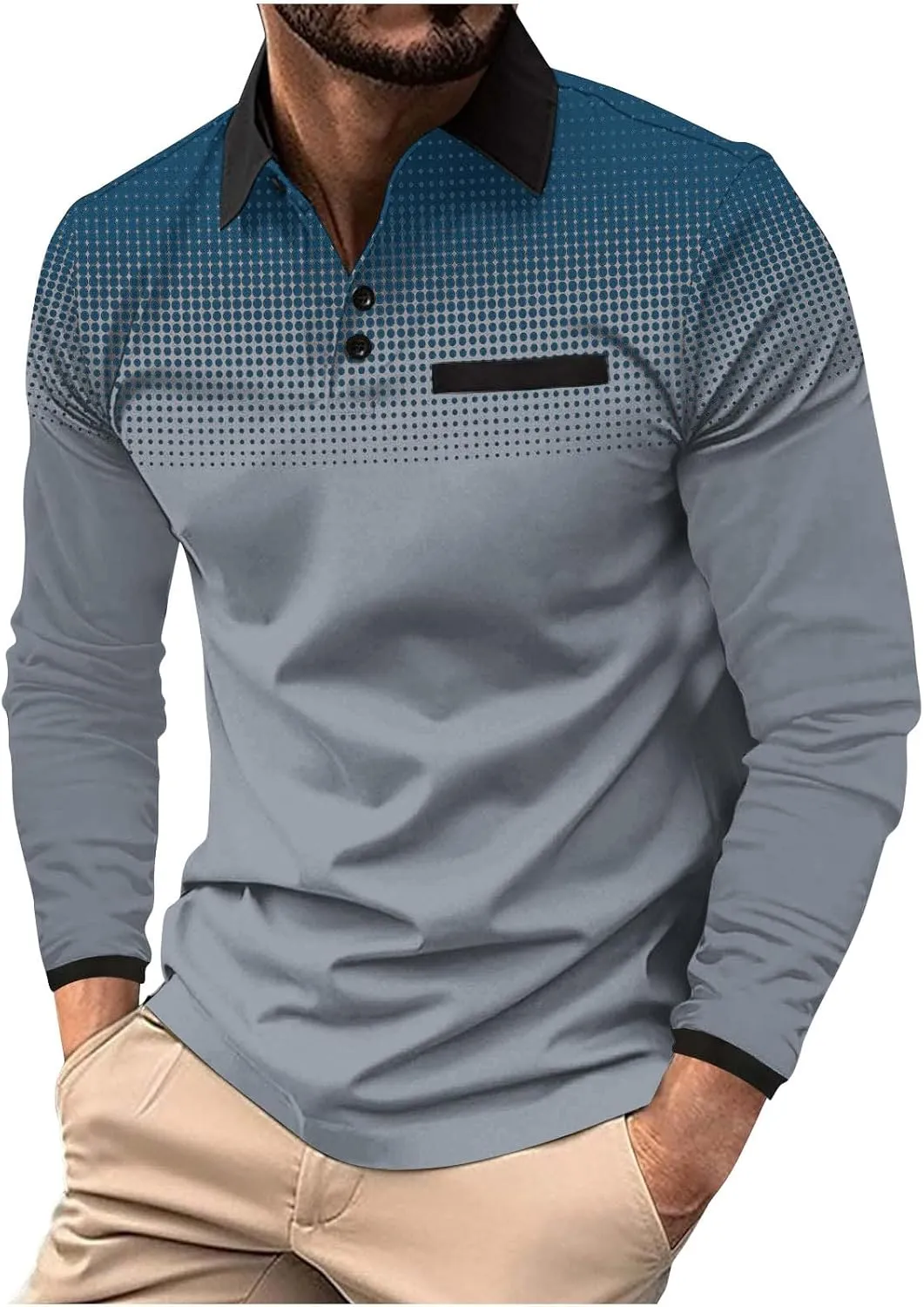 Golf Shirts for Men Fashion Long Sleeve Quarter Button Pullover Tops Causal Stylish Work Lightweight Polo T-Shirts