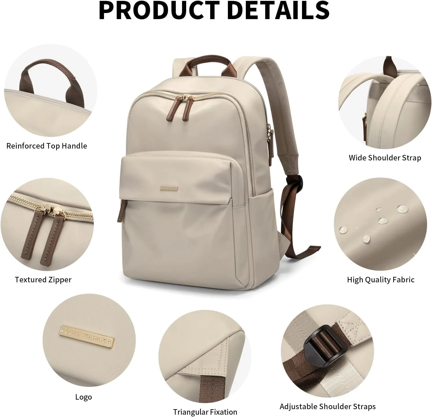 GOLF SUPAGS Laptop Backpack for Women Fits 16 Inch Notebook Casual Daypack Purse Work Travel College Bag (Apricot)