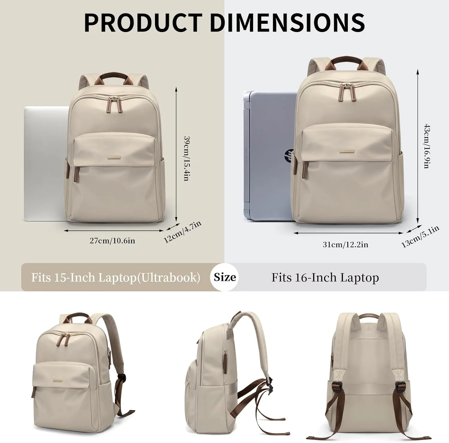 GOLF SUPAGS Laptop Backpack for Women Fits 16 Inch Notebook Casual Daypack Purse Work Travel College Bag (Apricot)