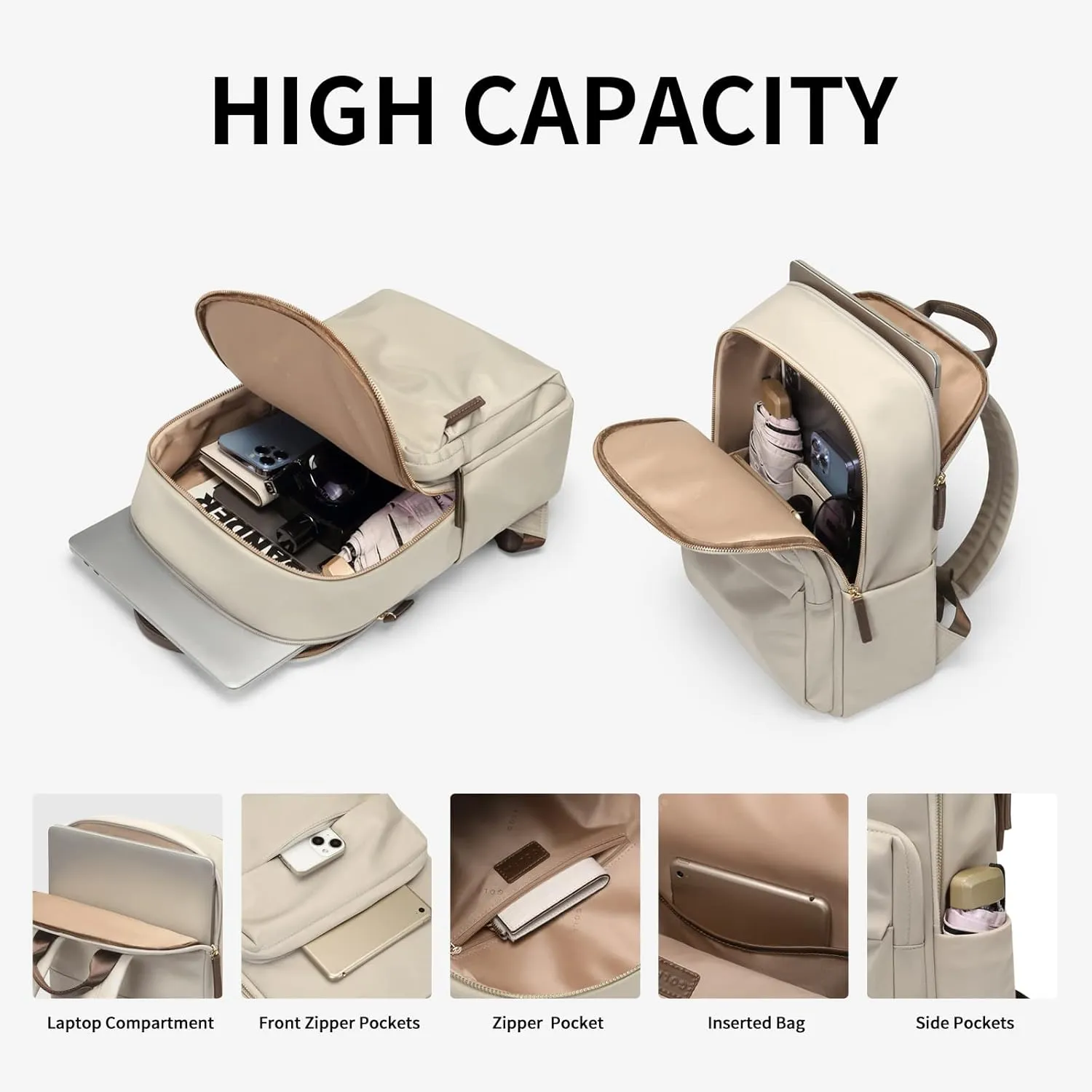 GOLF SUPAGS Laptop Backpack for Women Fits 16 Inch Notebook Casual Daypack Purse Work Travel College Bag (Apricot)