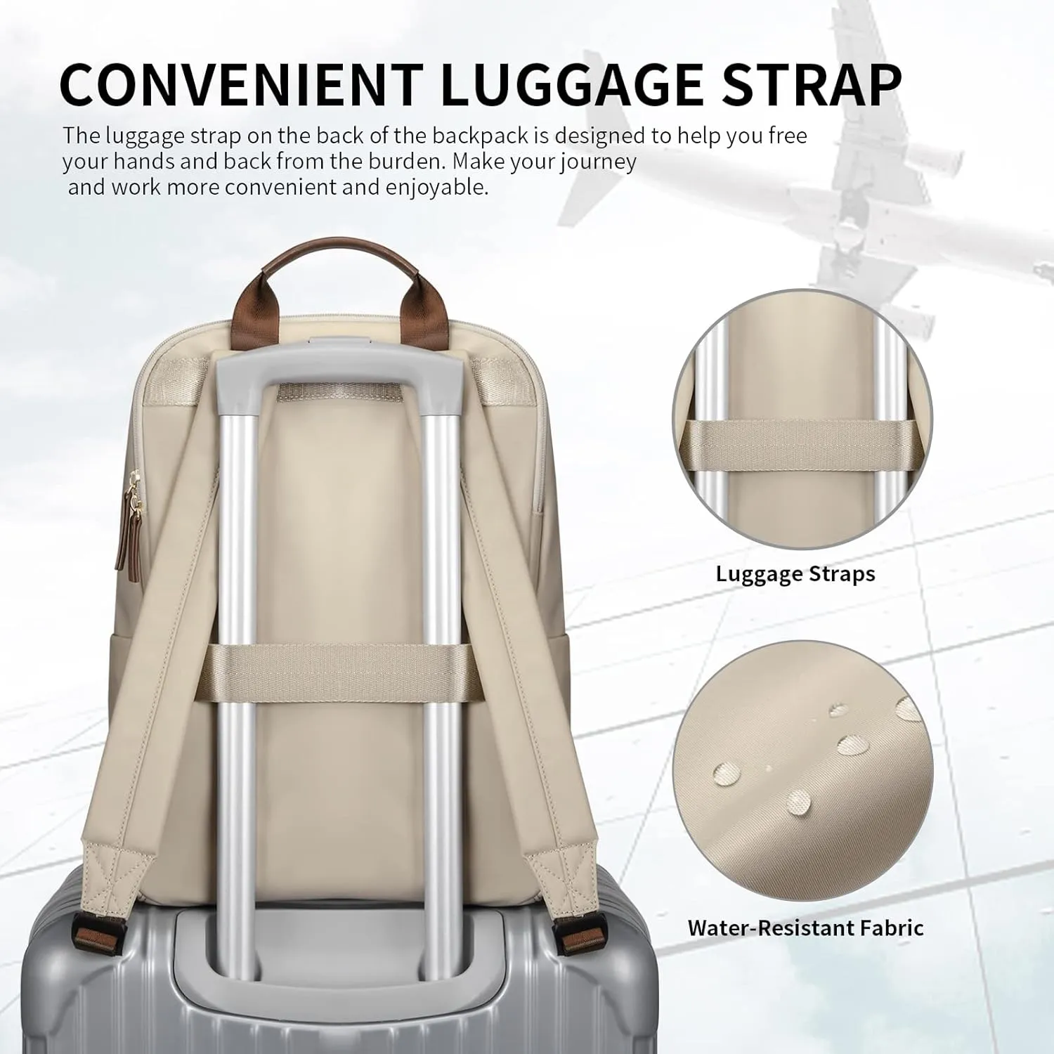 GOLF SUPAGS Laptop Backpack for Women Fits 16 Inch Notebook Casual Daypack Purse Work Travel College Bag (Apricot)