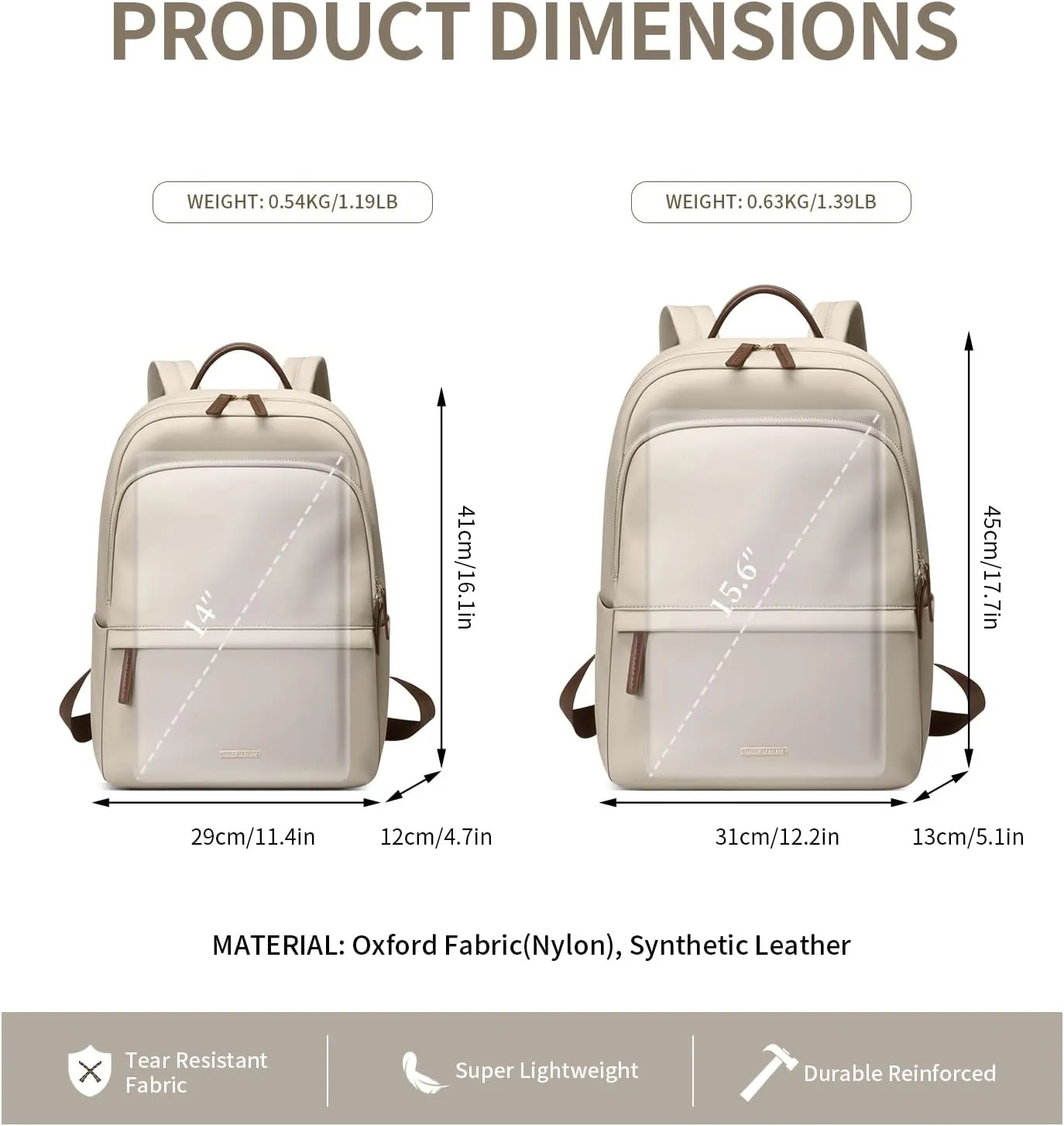 GOLF SUPAGS Laptop Backpack for Women Slim Computer Bag Work Travel College Backpack Purse Fits 14 Inch Notebook (Apricot)