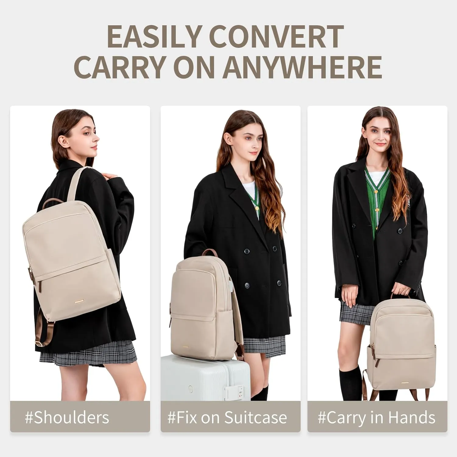GOLF SUPAGS Laptop Backpack for Women Slim Computer Bag Work Travel College Backpack Purse Fits 14 Inch Notebook (Apricot)