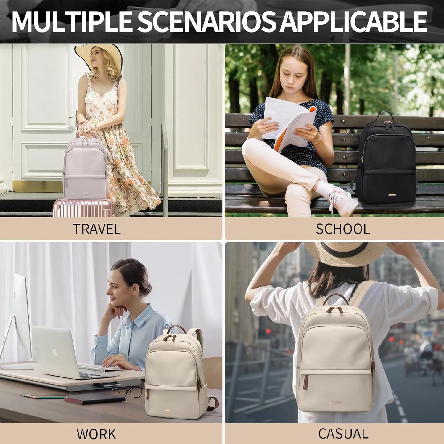 GOLF SUPAGS Laptop Backpack for Women Slim Computer Bag Work Travel College Backpack Purse Fits 15.6 Inch Notebook (Apricot)