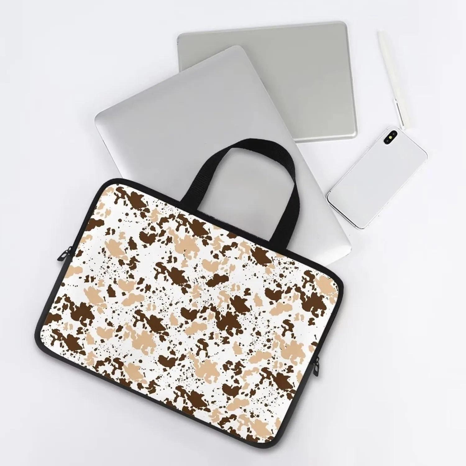 Gomyblomy Brown Cow Print Universal Laptop Bag, Fashionable Large Capacity Computer Handbag, Professional Business Work Briefcase, Suitable for 15 Inch Laptop
