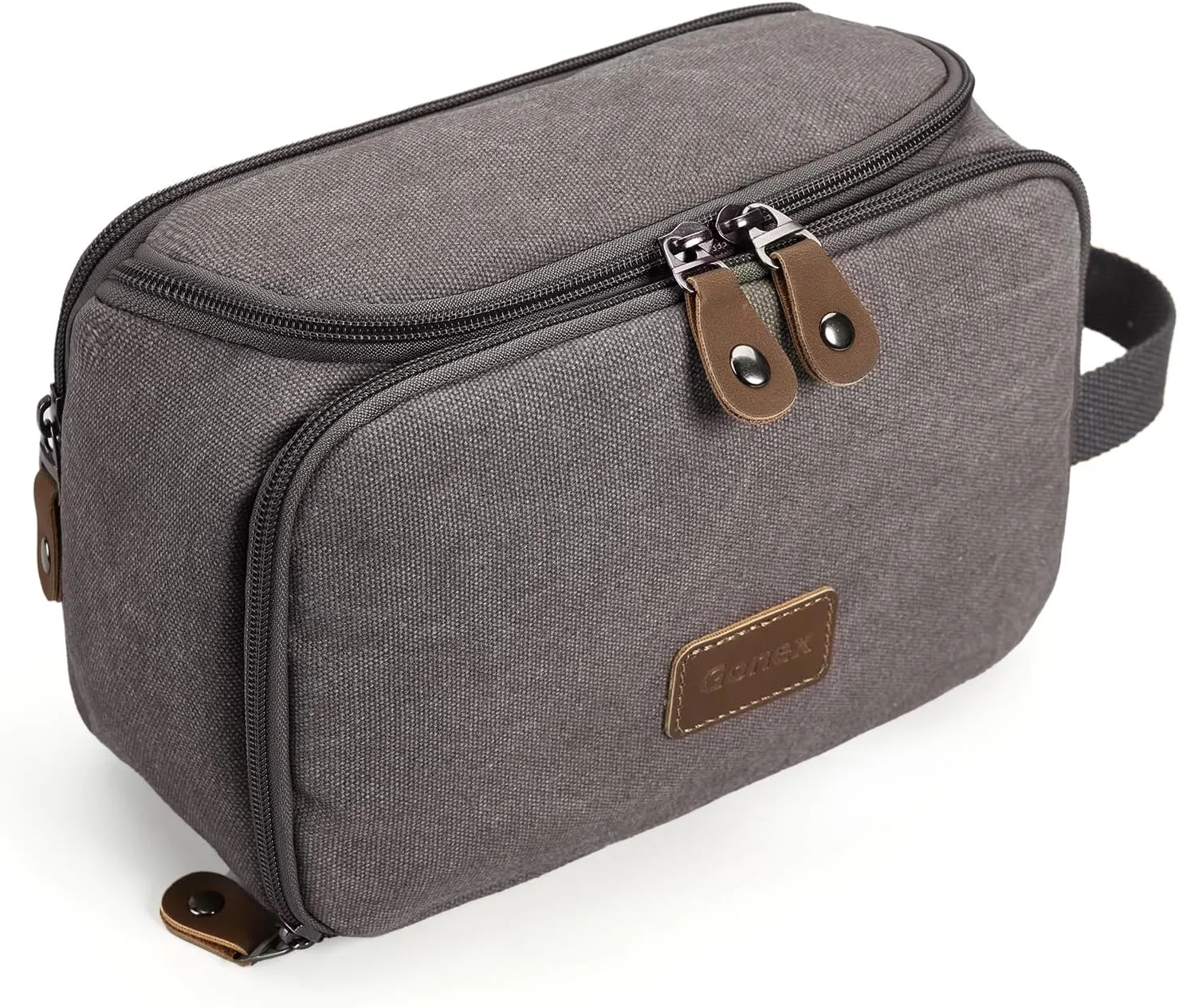 Gonex Travel Toiletry Bag for Men, Water Resistant Canvas Wide Open Dopp Kit with Wet Dry Compartment, Travel Essentials Toiletries Organizer Shaving Bag, Grey