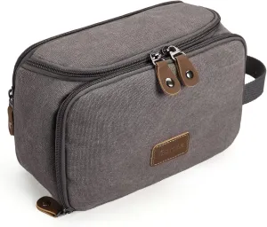 Gonex Travel Toiletry Bag for Men, Water Resistant Canvas Wide Open Dopp Kit with Wet Dry Compartment, Travel Essentials Toiletries Organizer Shaving Bag, Grey