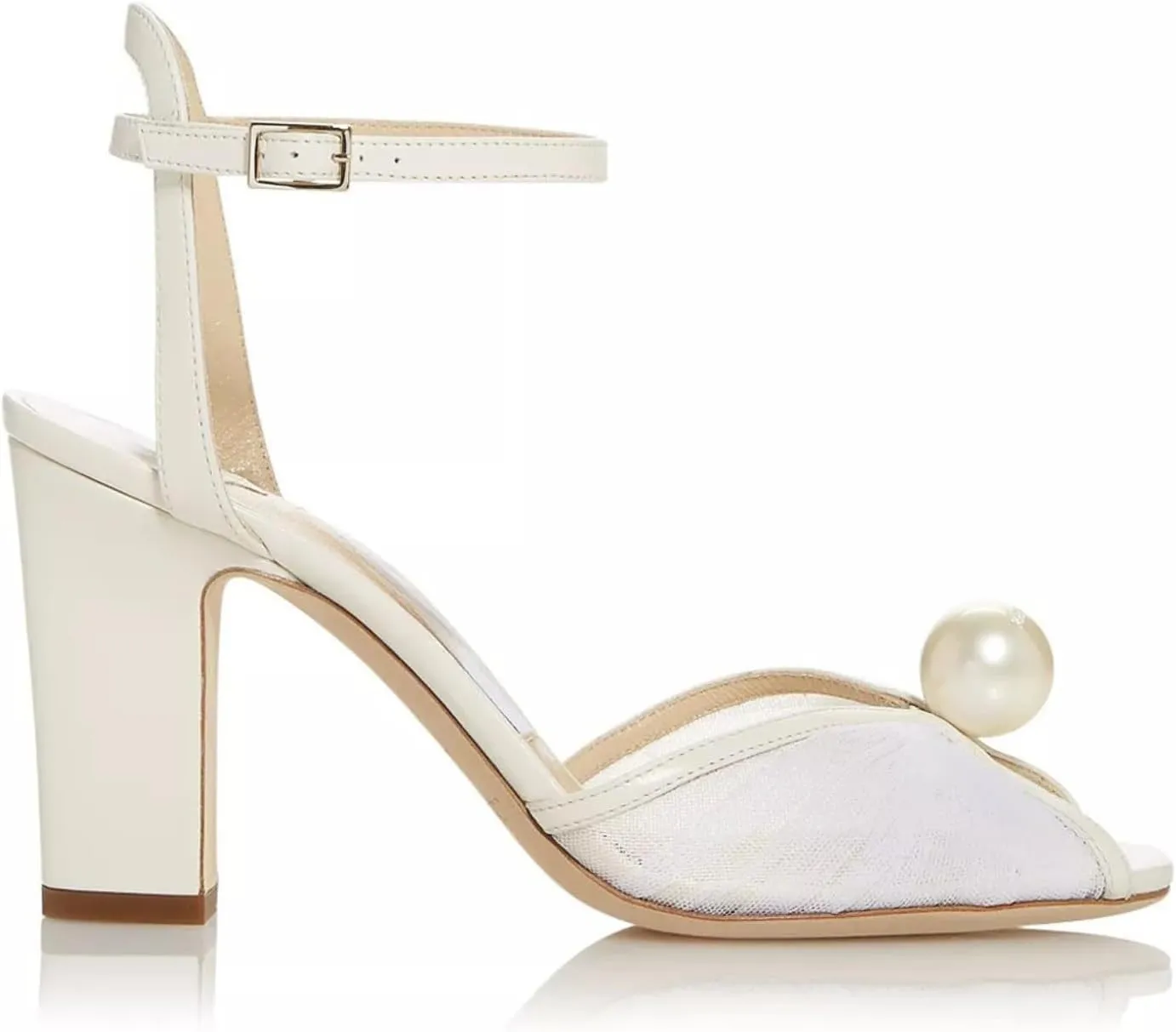 Goolita Full Pearl Heels For Women Block Buckle Ankle Strap Heeled Sandals Rhinestone Open Toe Evening Bridal Shoes For Wedding