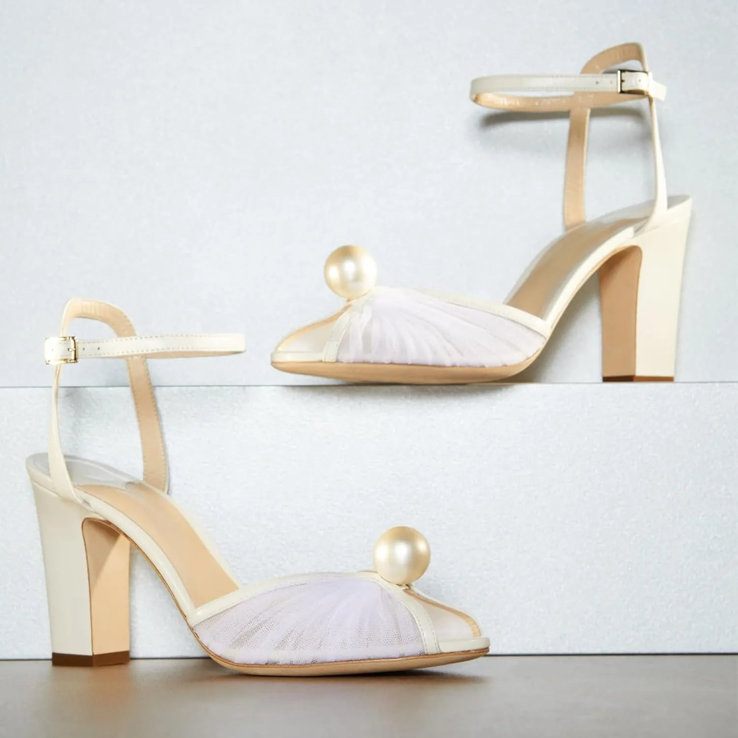 Goolita Full Pearl Heels For Women Block Buckle Ankle Strap Heeled Sandals Rhinestone Open Toe Evening Bridal Shoes For Wedding