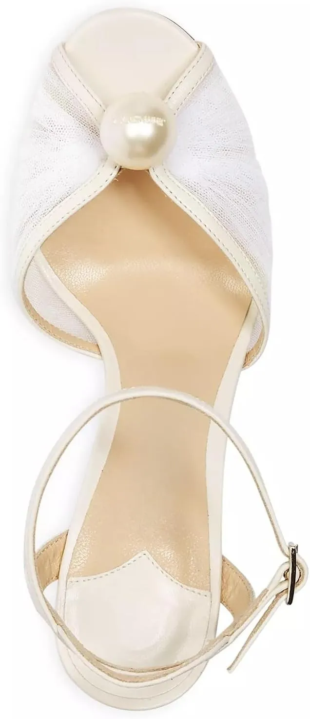 Goolita Full Pearl Heels For Women Block Buckle Ankle Strap Heeled Sandals Rhinestone Open Toe Evening Bridal Shoes For Wedding