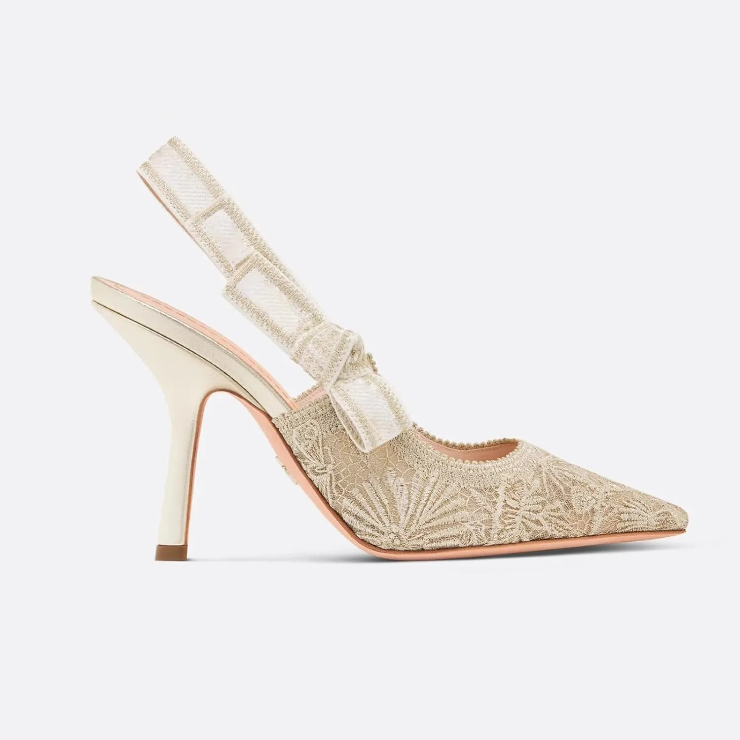 Goolita Pointed Closed Toe Pearl Slingback Heels for Women, Mesh Bow Evening Pump Stiletto High Heels Backless Party Bridal Shoes for Wedding