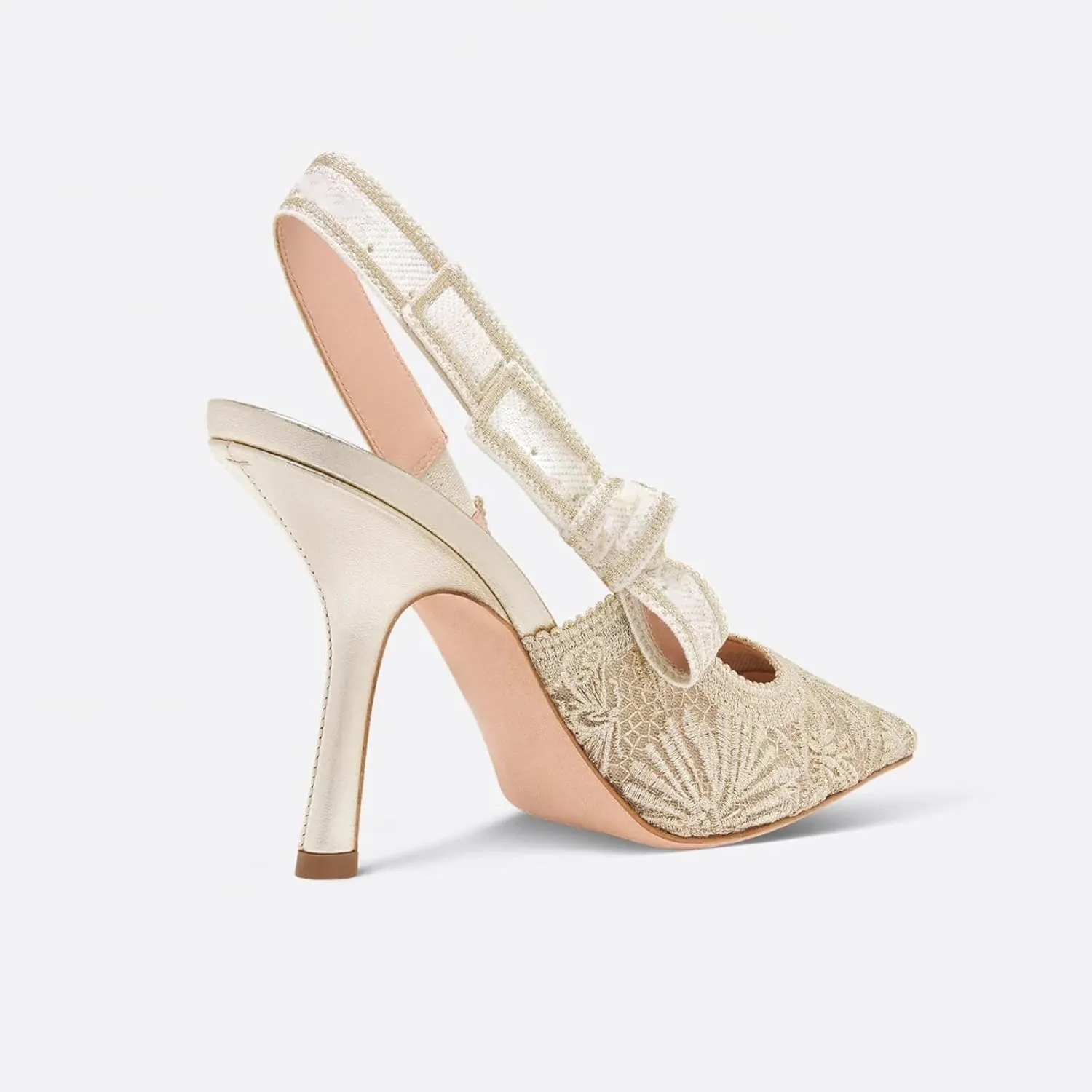 Goolita Pointed Closed Toe Pearl Slingback Heels for Women, Mesh Bow Evening Pump Stiletto High Heels Backless Party Bridal Shoes for Wedding