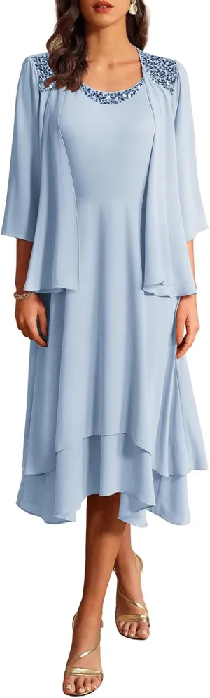GRACE KARIN 2024 Mother of The Bride Dress Wedding Guest Dress with Sequin Jacket Long