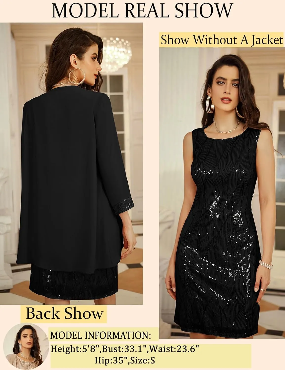 GRACE KARIN Sequin Dress for Women Knee Length Mother of the Bride Dresses Formal Dress Two Piece Dress with Chiffon Jacket