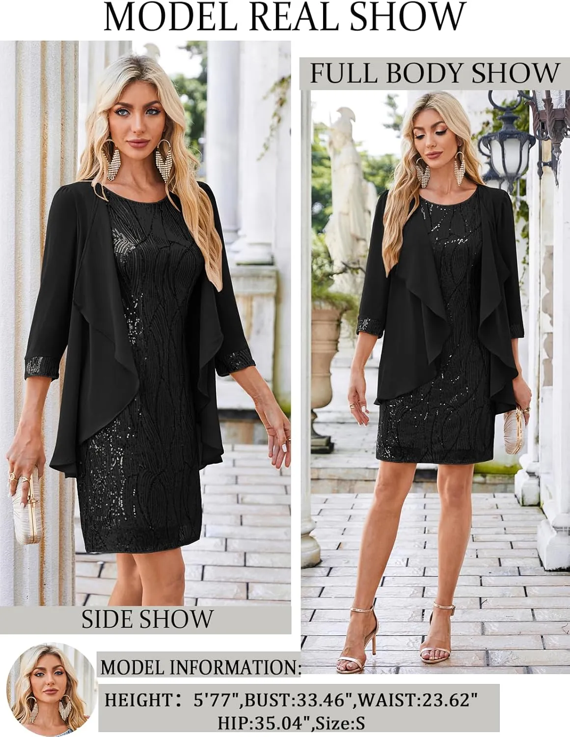 GRACE KARIN Women's Sequin Dress - Wedding Guest & Mother of The Bride Formal Dress - Two Piece Knee Length