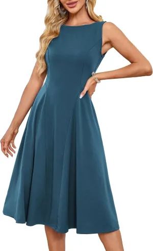 GRACE KARIN Women's Sleeveless Cocktail Party Dress 2025 Wedding Guest Vintage A Line Midi Dresses with Pockets