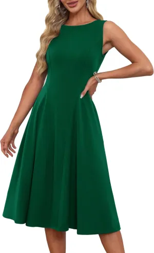 GRACE KARIN Women's Sleeveless Cocktail Party Dress 2025 Wedding Guest Vintage A Line Midi Dresses with Pockets